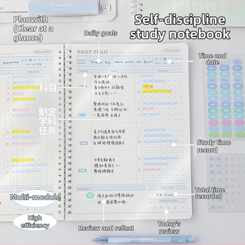 Planwith jurnal cu foi detașabile pentru autodisciplină, planificare simplă, copertă PP, legare cu ață, hârtie 320 g, 1–50 pagini