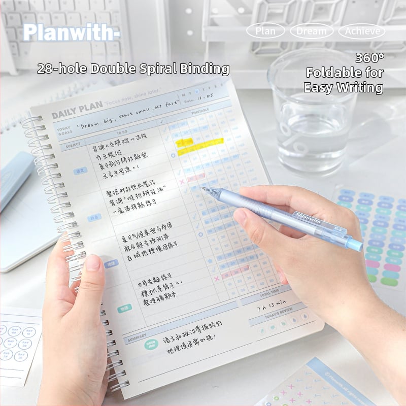 Planwith jurnal cu foi detașabile pentru autodisciplină, planificare simplă, copertă PP, legare cu ață, hârtie 320 g, 1–50 pagini