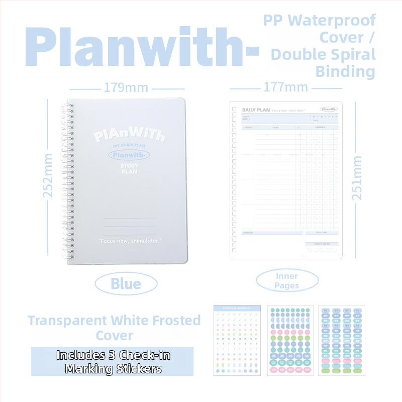 Planwith jurnal cu foi detașabile pentru autodisciplină, planificare simplă, copertă PP, legare cu ață, hârtie 320 g, 1–50 pagini