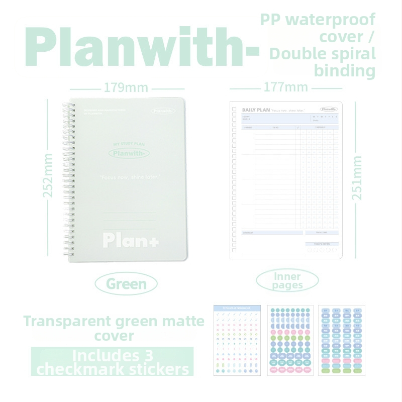 Planwith jurnal cu foi detașabile pentru autodisciplină, planificare simplă, copertă PP, legare cu ață, hârtie 320 g, 1–50 pagini