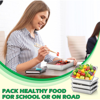 Cutie din oțel inoxidabil pentru păstrarea alimentelor, pătrată, 2.1–3 L, portabilă, împărțită în compartimente, stil japonez