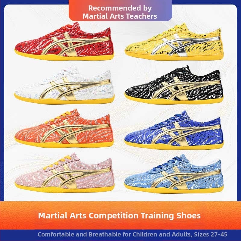 Pantofi Wu Shu de antrenament Unisex, partea superioară din microfibră, talpă din tendoane de vițel, toc mic 1–3 cm, respirabili, ușori, anti-derapare, încălțăminte fitness pentru interior