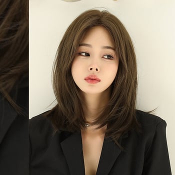 Perucă din fibre rezistente la temperatură, acoperire completă a scalpului, model D-144, parte centrală fără breton, aspect natural, pufos și respirabil