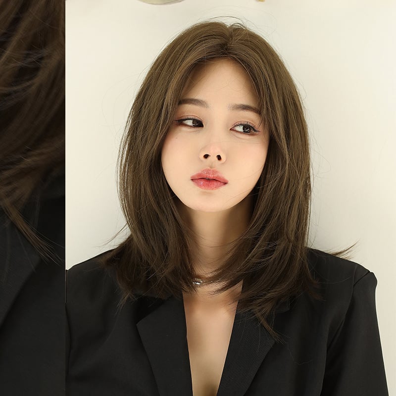 Perucă din fibre rezistente la temperatură, acoperire completă a scalpului, model D-144, parte centrală fără breton, aspect natural, pufos și respirabil