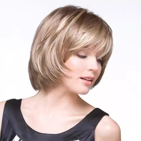 Perucă scurtă dreaptă cu breton Qi, fibre rezistente la temperatură, vopsibilă, model 0016A1