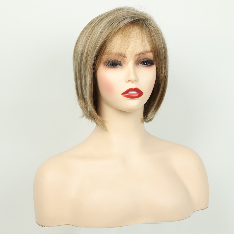 Perucă scurtă dreaptă cu breton Qi, fibre rezistente la temperatură, vopsibilă, model 0016A1