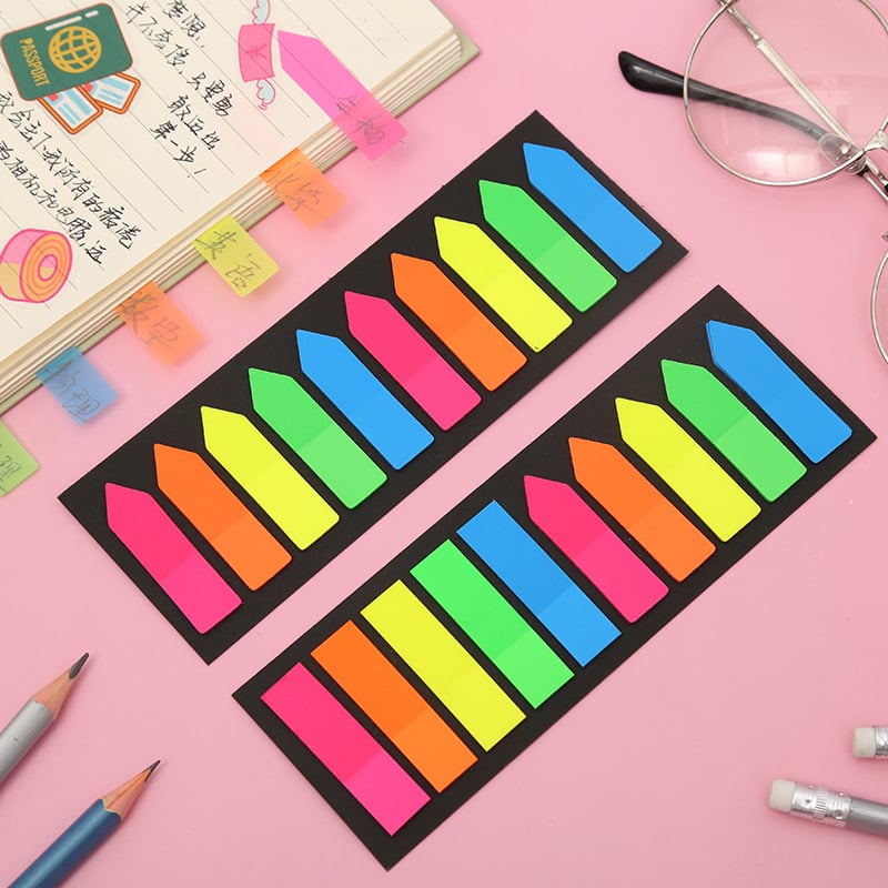 Etichete indicator fluorescente din PET, forme neregulate, set de 10 bucăți pentru note casnice, autocolante, cu acoperire din hârtie, 20 de foi, aproximativ 50 g