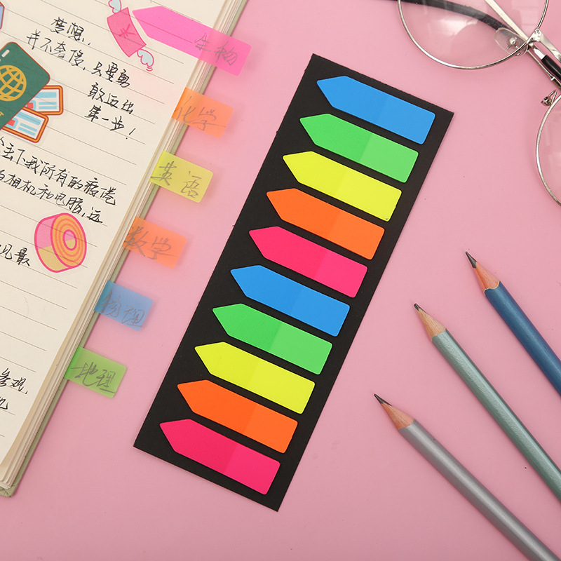 Etichete indicator fluorescente din PET, forme neregulate, set de 10 bucăți pentru note casnice, autocolante, cu acoperire din hârtie, 20 de foi, aproximativ 50 g