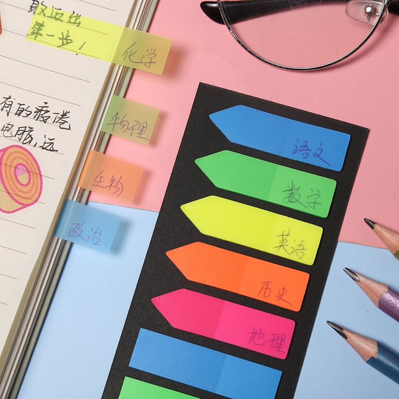 Etichete indicator fluorescente din PET, forme neregulate, set de 10 bucăți pentru note casnice, autocolante, cu acoperire din hârtie, 20 de foi, aproximativ 50 g