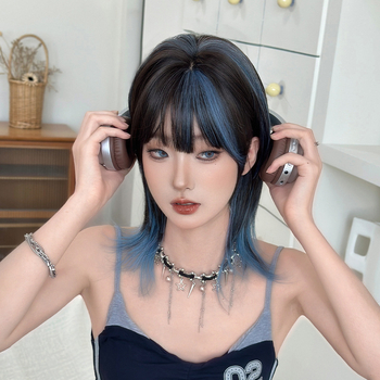 Perucă pentru femei, fibră sintetică rezistentă la temperatură, acoperire completă a capului, model D-120-5, tehnologie de procesare: mecanism, breton: drept sau înclinat