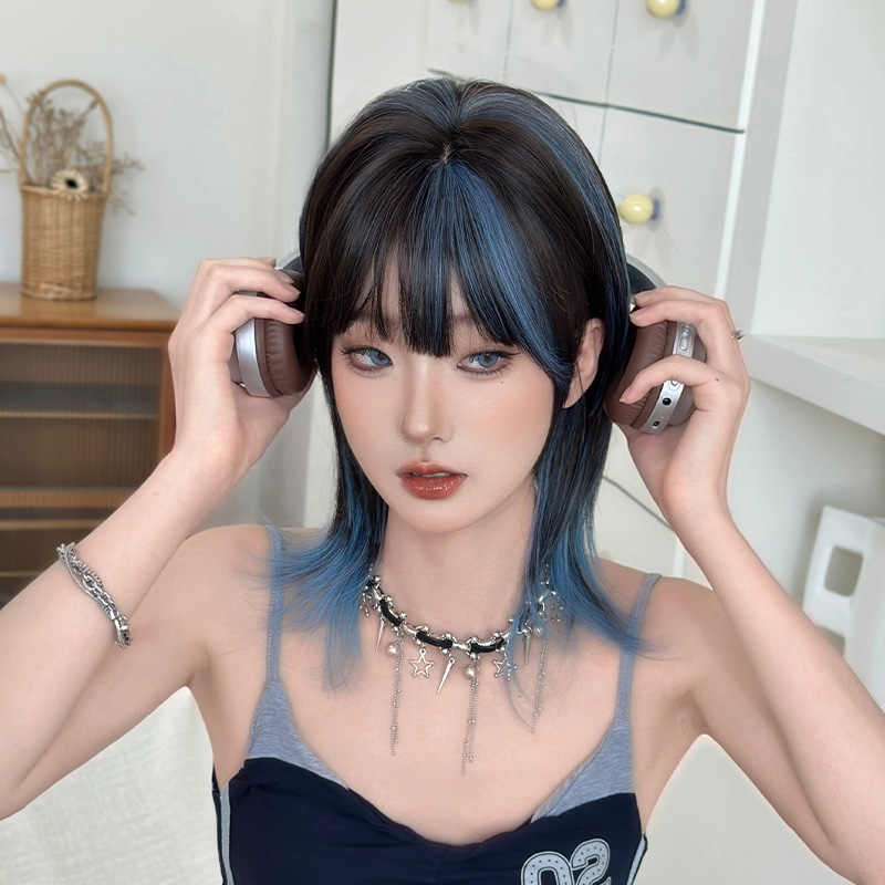 Perucă pentru femei, fibră sintetică rezistentă la temperatură, acoperire completă a capului, model D-120-5, tehnologie de procesare: mecanism, breton: drept sau înclinat