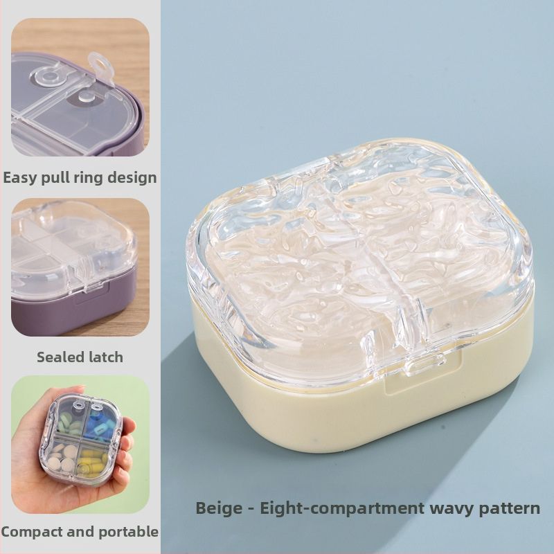Cutie pentru pastile cu 8 compartimente, ABS material, etanșă, rezistentă la umiditate, organizator portabil pentru medicamente cu compartimente divizate