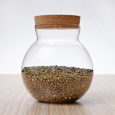 Borcan din sticlă pentru depozitare, cu dop din plută - etanș la umezeală, 501-800 ml, compatibil cu microunde, formă neregulată