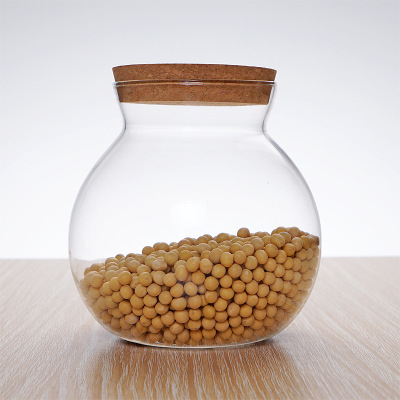 Borcan din sticlă pentru depozitare, cu dop din plută - etanș la umezeală, 501-800 ml, compatibil cu microunde, formă neregulată