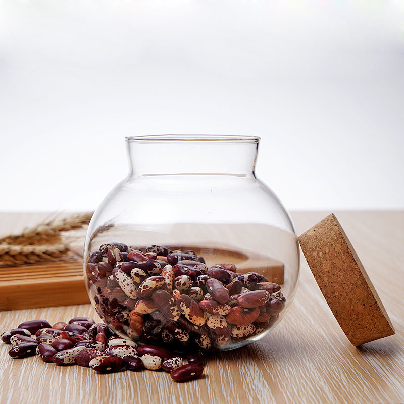 Borcan din sticlă pentru depozitare, cu dop din plută - etanș la umezeală, 501-800 ml, compatibil cu microunde, formă neregulată