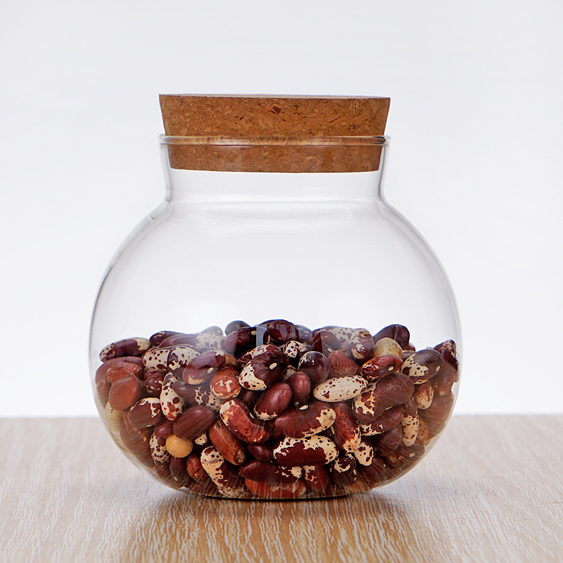 Borcan din sticlă pentru depozitare, cu dop din plută - etanș la umezeală, 501-800 ml, compatibil cu microunde, formă neregulată