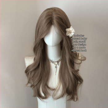 Perucă cu păr lung buclat, model DM430, fibre rezistente la căldură, breton înclinat, zonă din dantelă frontală 5,5×9,5 cm, nu poate fi vopsită sau tratată