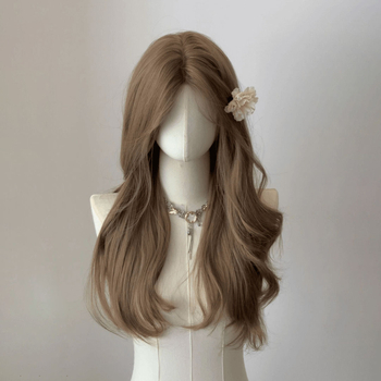 Perucă cu păr lung buclat, model DM430, fibre rezistente la căldură, breton înclinat, zonă din dantelă frontală 5,5×9,5 cm, nu poate fi vopsită sau tratată