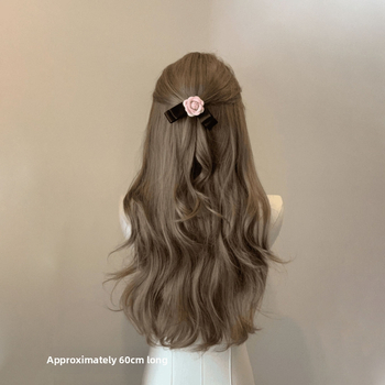 Perucă cu păr lung buclat, model DM430, fibre rezistente la căldură, breton înclinat, zonă din dantelă frontală 5,5×9,5 cm, nu poate fi vopsită sau tratată