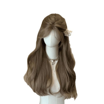 Perucă cu păr lung buclat, model DM430, fibre rezistente la căldură, breton înclinat, zonă din dantelă frontală 5,5×9,5 cm, nu poate fi vopsită sau tratată