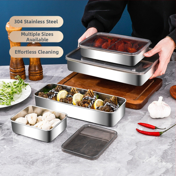 Cutie de păstrare a alimentelor din oțel inoxidabil 304, dreptunghiulară, cu capac, stil japonez, capacitate 1-2 L