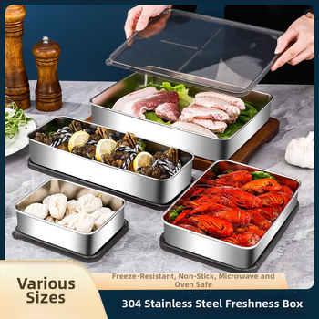 Cutie de păstrare a alimentelor din oțel inoxidabil 304, dreptunghiulară, cu capac, stil japonez, capacitate 1-2 L