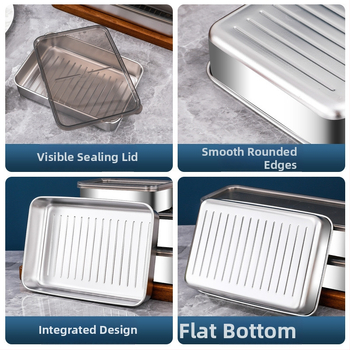 Cutie de păstrare a alimentelor din oțel inoxidabil 304, dreptunghiulară, cu capac, stil japonez, capacitate 1-2 L