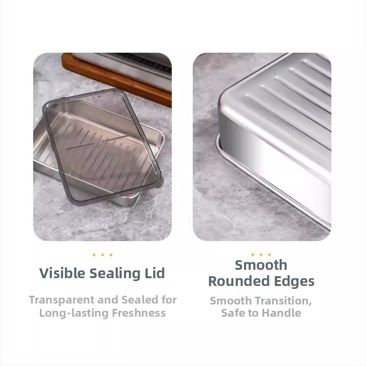 Cutie de păstrare a alimentelor din oțel inoxidabil 304, dreptunghiulară, cu capac, stil japonez, capacitate 1-2 L