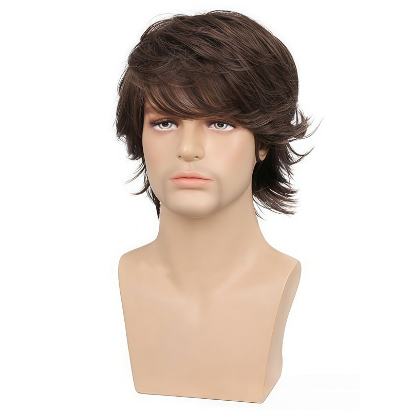 Perucă pentru bărbați, aspect natural, fibre sintetice rezistente la temperatură, mecanism de fabricație