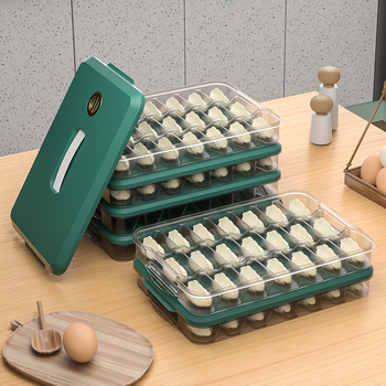 Cutie pentru depozitare dumplings cu capac – plastic, tavă cu mai multe straturi pentru păstrarea prospețimii