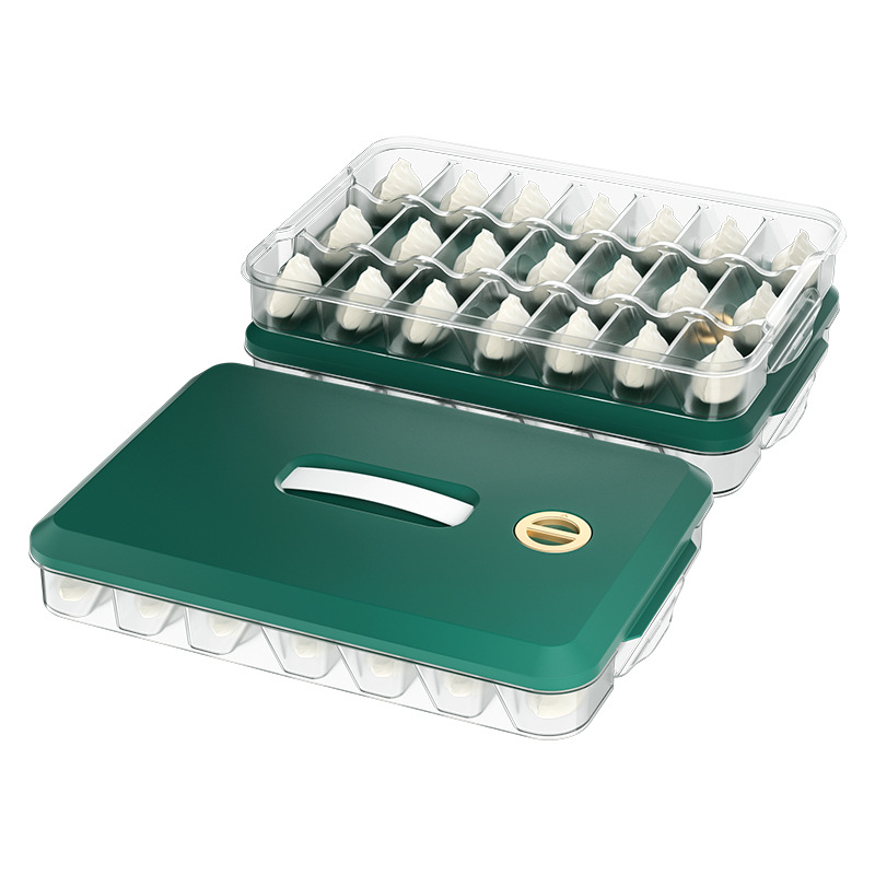 Cutie pentru depozitare dumplings cu capac – plastic, tavă cu mai multe straturi pentru păstrarea prospețimii