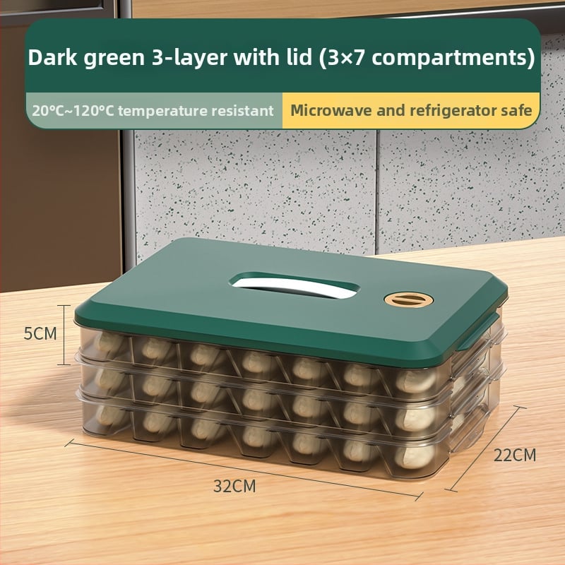 Cutie pentru depozitare dumplings cu capac – plastic, tavă cu mai multe straturi pentru păstrarea prospețimii