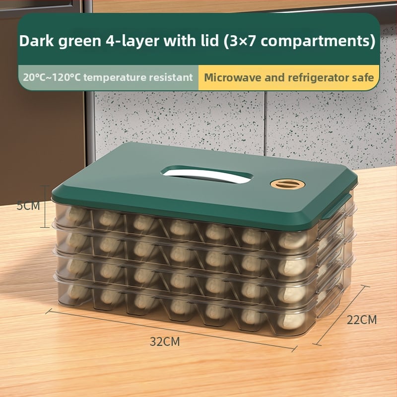Cutie pentru depozitare dumplings cu capac – plastic, tavă cu mai multe straturi pentru păstrarea prospețimii