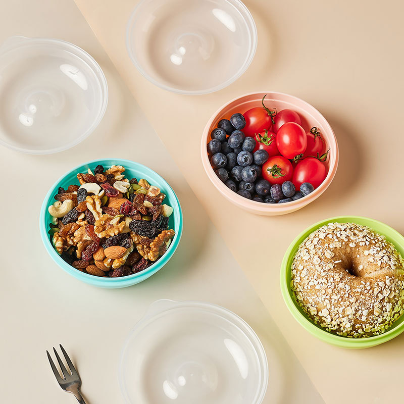 Vant cutie rotundă din plastic pentru fructe și pâine, compatibilă cu microunde, 301–500 ml