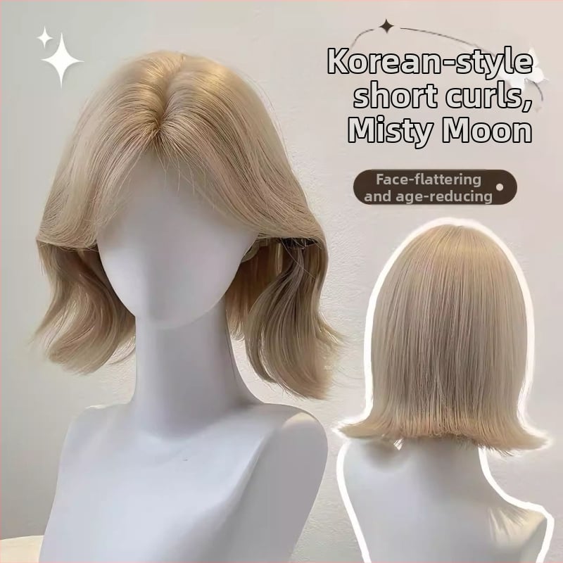 Perucă pentru femei, păr buclat realist cu curling spre exterior, breton în formă de opt, fir de înaltă temperatură, mecanism de prelucrare, modelare a feței