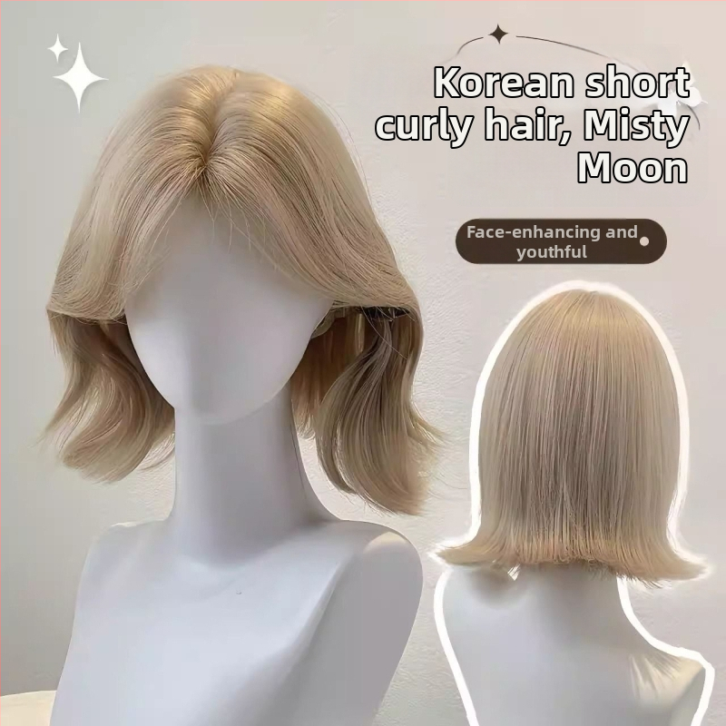 Perucă pentru femei, păr buclat realist cu curling spre exterior, breton în formă de opt, fir de înaltă temperatură, mecanism de prelucrare, modelare a feței