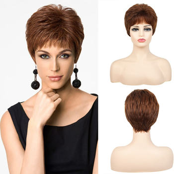 Perucă pentru femei, scurtă, drept texturată - Model 0076, fir rezistent la temperatură înaltă, proces mecanic, breton: drept sau înclinat