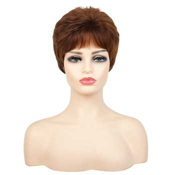 Perucă pentru femei, scurtă, drept texturată - Model 0076, fir rezistent la temperatură înaltă, proces mecanic, breton: drept sau înclinat