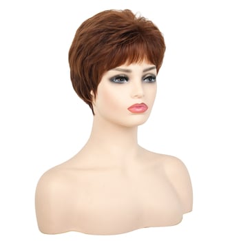 Perucă pentru femei, scurtă, drept texturată - Model 0076, fir rezistent la temperatură înaltă, proces mecanic, breton: drept sau înclinat