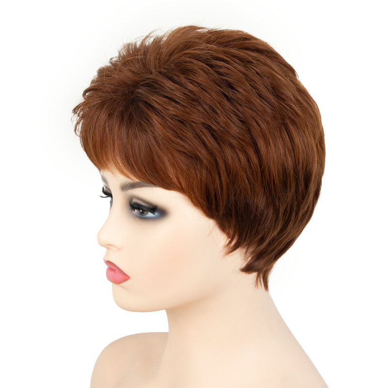 Perucă pentru femei, scurtă, drept texturată - Model 0076, fir rezistent la temperatură înaltă, proces mecanic, breton: drept sau înclinat