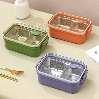 Cutie de prânz din oțel inoxidabil 304, pătrată, izolată, cu două compartimente și separatoare, capacitate 800-1000 ml