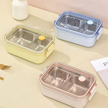 Cutie de prânz din oțel inoxidabil 304, pătrată, izolată, cu două compartimente și separatoare, capacitate 800-1000 ml