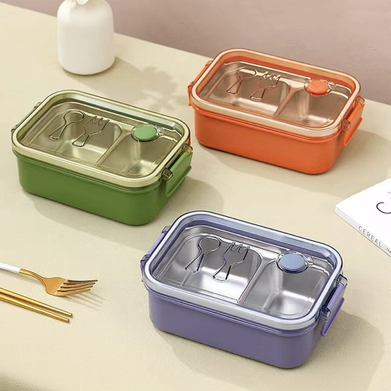 Cutie de prânz din oțel inoxidabil 304, pătrată, izolată, cu două compartimente și separatoare, capacitate 800-1000 ml