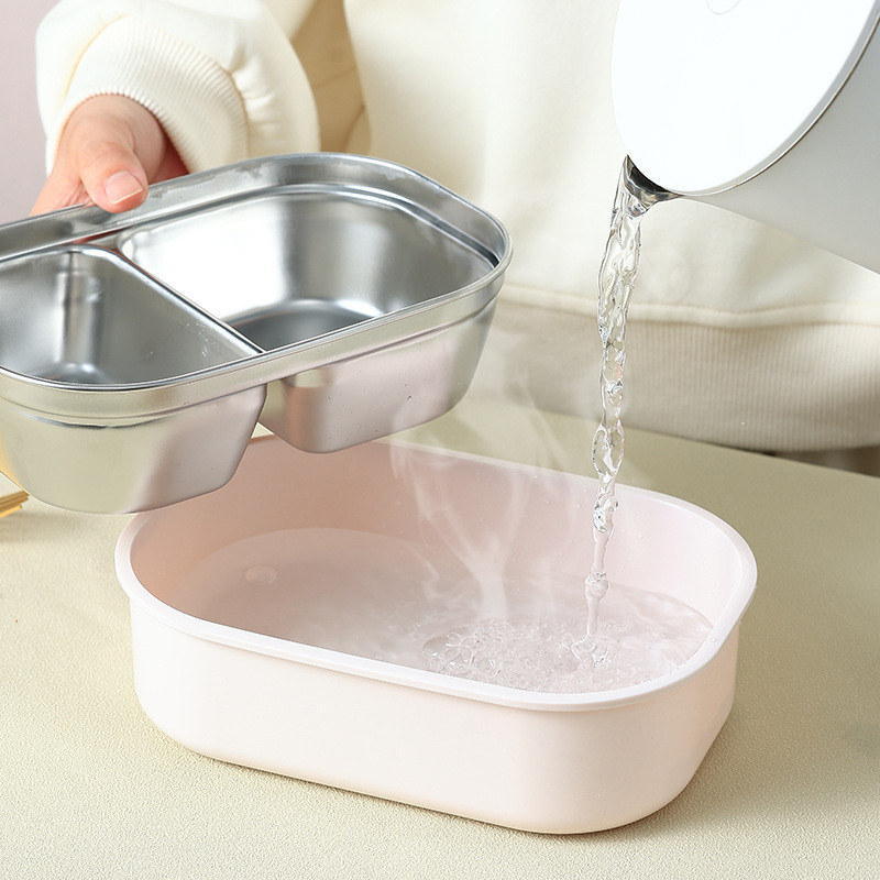 Cutie de prânz din oțel inoxidabil 304, pătrată, izolată, cu două compartimente și separatoare, capacitate 800-1000 ml