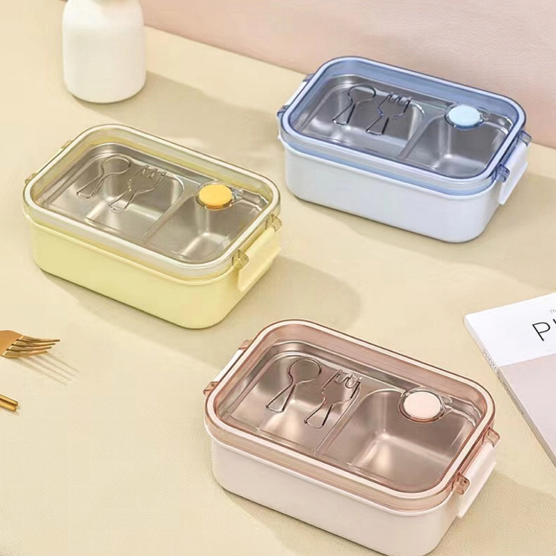 Cutie de prânz din oțel inoxidabil 304, pătrată, izolată, cu două compartimente și separatoare, capacitate 800-1000 ml