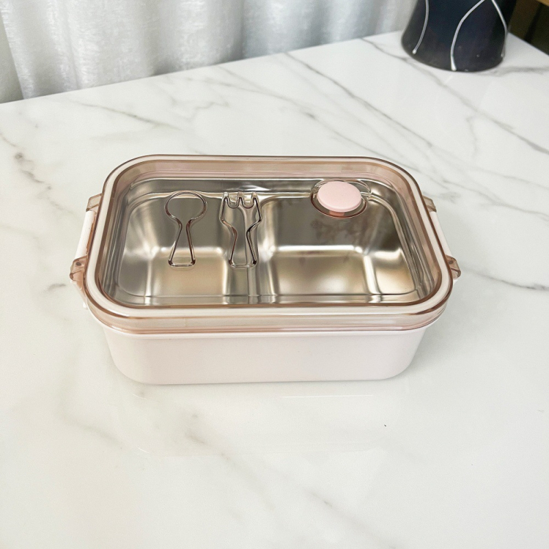 Cutie de prânz din oțel inoxidabil 304, pătrată, izolată, cu două compartimente și separatoare, capacitate 800-1000 ml