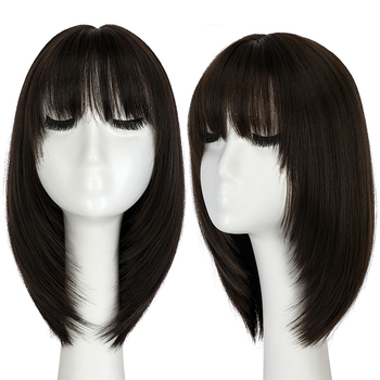 Rövid, egyenes paróka rétegzett kulcscsontig – hőálló rostok, festhető, egyenes frufru, modell SQ049