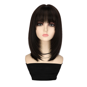 Rövid, egyenes paróka rétegzett kulcscsontig – hőálló rostok, festhető, egyenes frufru, modell SQ049