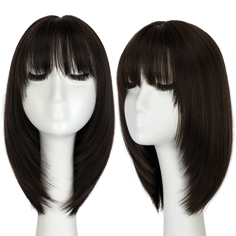 Rövid, egyenes paróka rétegzett kulcscsontig – hőálló rostok, festhető, egyenes frufru, modell SQ049