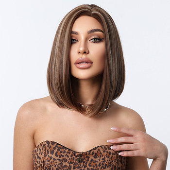 Perucă pentru păr drept, stil bob, parte mijlocie, (Material: fibre rezistente la temperatură; Proces: mecanism; Vopsire sau perm: nu este permis)